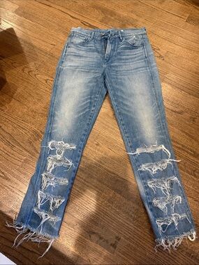 3x1 Distressed Light Blue Boyfriend Jeans with Frayed Hem
